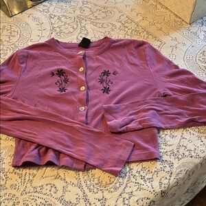 Urban Outfitters Purple Button-Up cropped cotton sweater